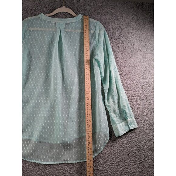 Chicos Top Size 1 Kandyce Button Front Shirt Details Embroidered Sheer Medium - Picture 5 of 10